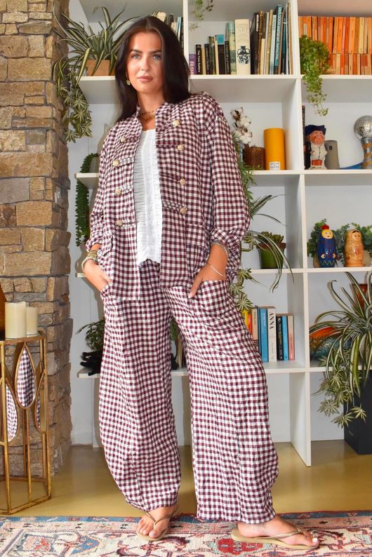 Nonni Gingham Napoleon Jacket Aubergine